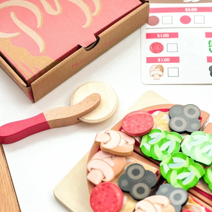 user image by @life.with.the.holmes, Melissa &#38; Doug Top &#38; Bake Wooden Pizza Counter Play Set with Play Food Preschool Toy - 41pc