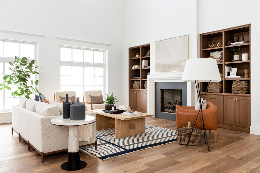 Mixing dark and light wood furniture in store living room