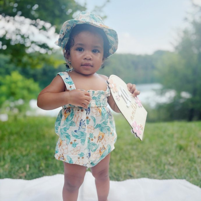 user image by @alyinho, Baby Girls' 2pc Bluey Gauze Romper & Hat Set - Ivory