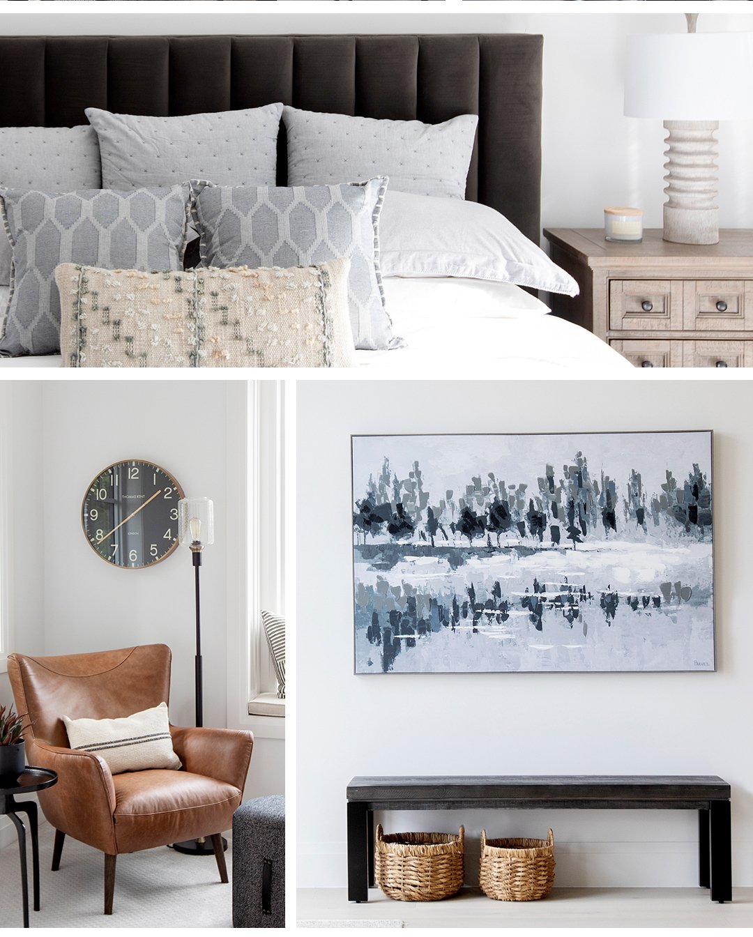 Shop Grand lit Dexter -Toscana gris mét., Table de chevet Parker -héron sable, Coussin Sadler 24x24 gris pâle, Toile Wildwood, Table à rallonge Fallon -Ethan fumée, Lampe sur pied Samuel, Fauteuil cuir Diablo -Harrod brun clair, Horloge Clement, Repose-pieds Carrie -Mara poivre and more
