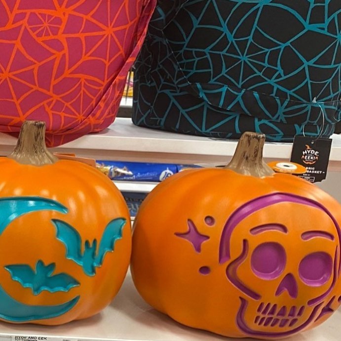 user image by @therealhousewifeofhalloween, 9&#34; Lit Pumpkin with Moon and Bats Halloween Decorative Prop - Hyde and EEK! Boutique&#8482;