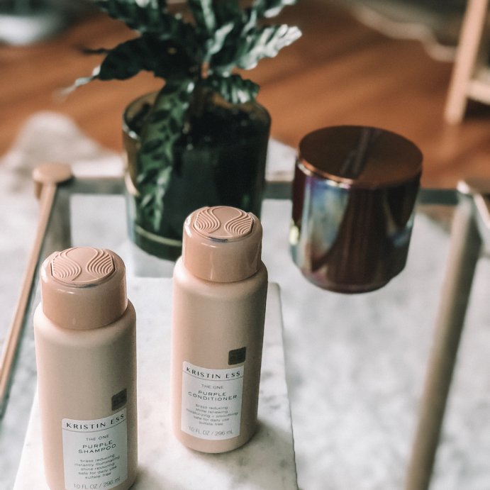 user image by @_jordanrachelle, Kristin Ess Sulfate Free Purple Shampoo, Tones Brassiness for Blonde + Brunette Hair - 10 fl oz