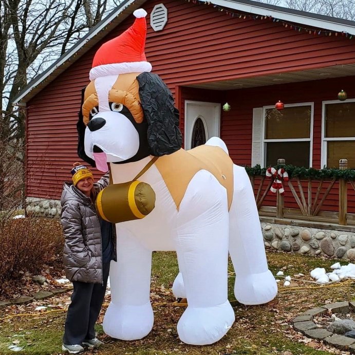 user image by We call him Dug, Gemmy Christmas Airblown Inflatable St. Bernard Giant, 9 ft Tall, White