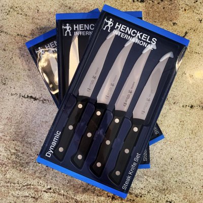 Henckels Eversharp 4pc Steak Knife Set: Dishwasher-Safe, Full Tang, Ergonomic Handle, 18/0 Stainless Steel Blade