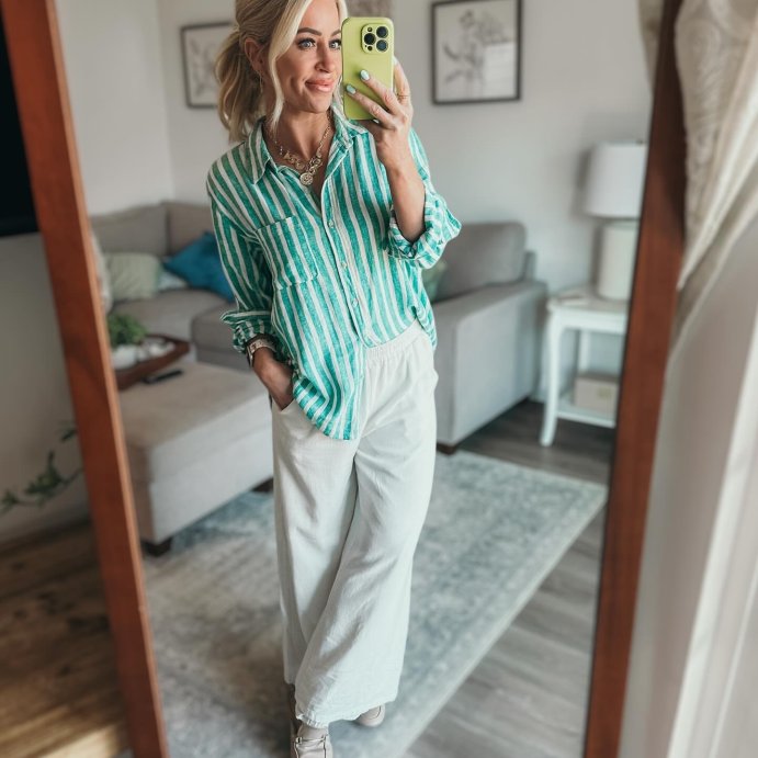 user image by @grettanance, Women's Long Sleeve Collared Linen Button-Down Shirt - Universal Thread™