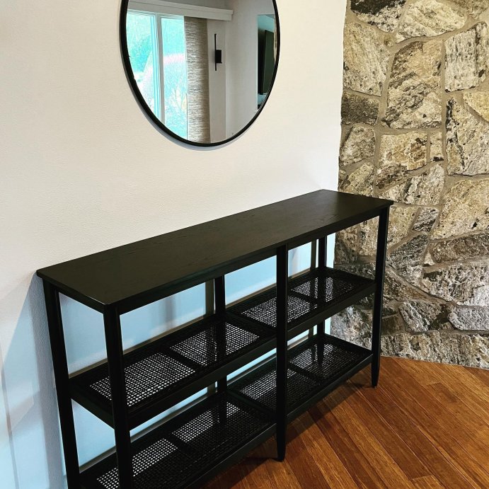 user image by @wickedhappywife, Wood & Cane 3-Shelf Console Bookcase - Hearth & Hand™ with Magnolia