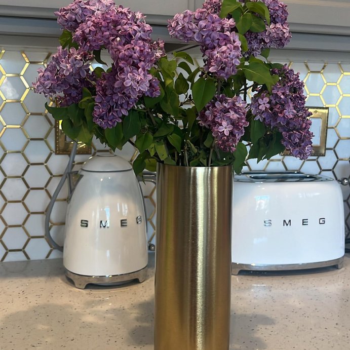 user image by @bubblybitess, Tall Brass Vase - Threshold&#8482;: Iron Cylinder Bud Vase for Tabletop, Spot Clean, Watertight, 11&#34; Height