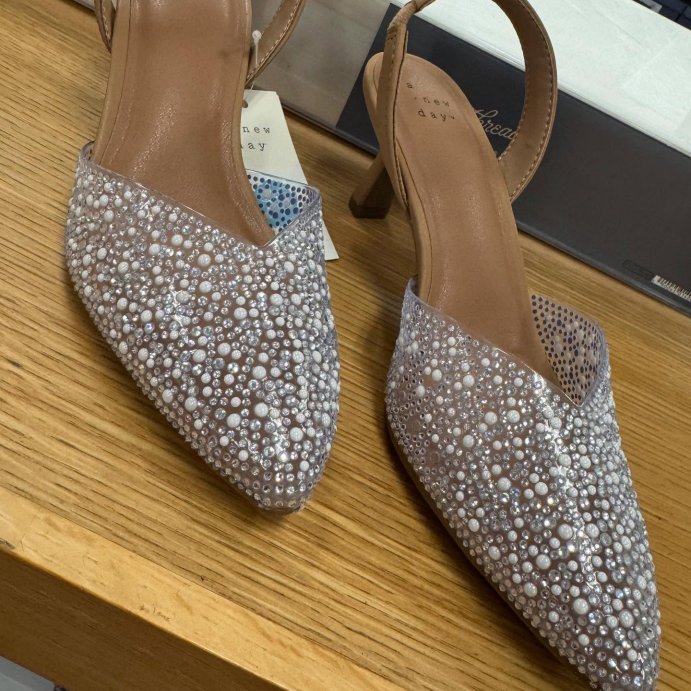 user image by @targetsdollarspot, Women's Isabel Embellished Slingback Kitten Heels - A New Day™ Clear