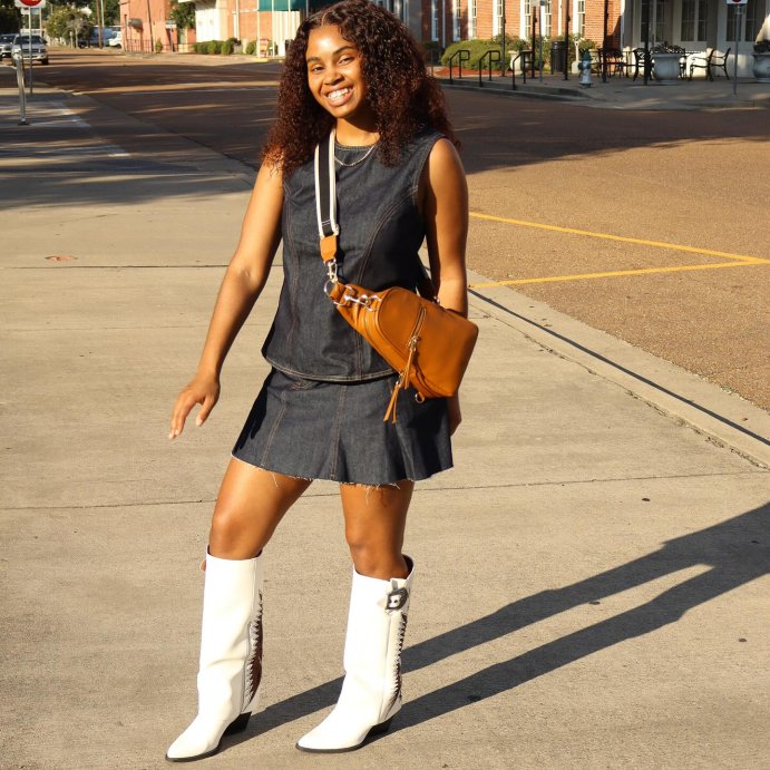 user image by @poka.hunt.us, Women&#39;s Game Day Denim Flare Mini Skirt - Wild Fable&#8482; Blue