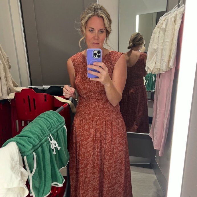 user image by @maxandme.reloved, Women's Smocked Midi A-Line Dress - Universal Thread™