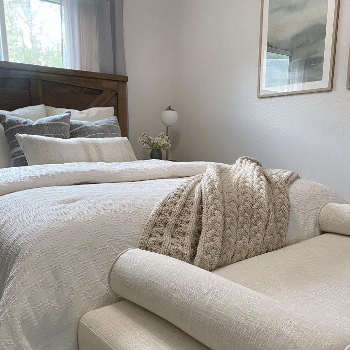 user image by @_sagehavendesign_, Randolph Bench with Bolster Pillows Linen - Threshold™ designed with Studio McGee