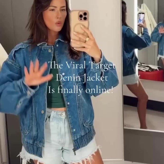 user image by @_cassandrasteele_, Women's Relaxed Denim Bomber Jacket - Universal Thread™ Medium Wash