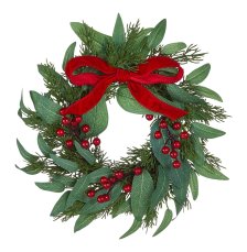 Shop CANVAS Un-Lit Indoor Christmas Decoration Berry and Olive Leaf Mini Wreath with Red Bow, 10-in and more
