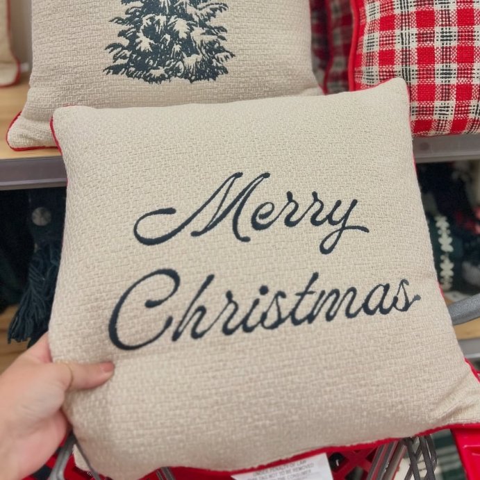 user image by @momlifeandstylefinds, 16&#34;x16&#34; &#39;Merry Christmas&#39; Icon Square Toss Pillow Cream/Red Edge - Hearth &#38; Hand&#8482; with Magnolia