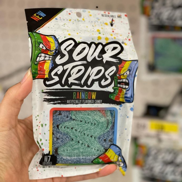 user image by @junkfoodinthetrunk3, Sour Strips Rainbow Candy - 3.4oz