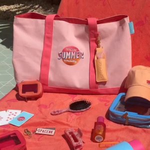 @spacenk&rsquo;s instagram video of Space NK Pink Beach Bag,Space NK Blue 1L Water Bottle,Space NK Peach Cap,Space NK Medium Travel Bag Poolside Blue,Space NK Flamingo Beach Towel,Space NK Micro Travel Bag Charm Sunset Peach,Space NK Pink Travel Hair Brush,Space NK Pink Claw Clip,Space NK Flamingo Bay Hair & Body Mist,Space NK Playing Cards,Space NK Number Plate Mirror Charm,Space NK Peach Lip Holder Charm