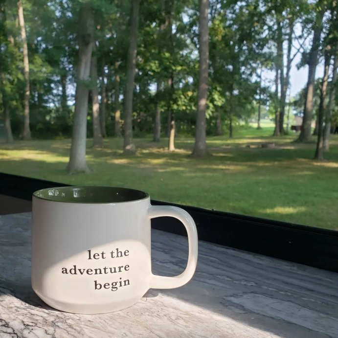 user image by @seemorervlife, 16oz Stoneware Let the Adventure Begin Mug Moss - Threshold&#8482;: Traditional Dark Green Coffee Mug, Dishwasher &#38; Microwave Safe