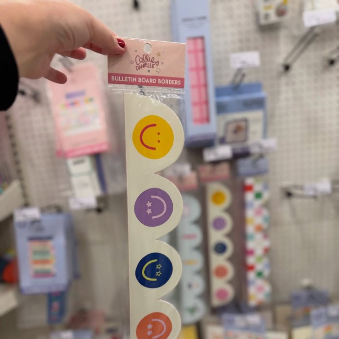 user image by @katie_elizabeth_a, Callie Danielle Scalloped Bulletin Border Smileys Purple, Teacher Supplies