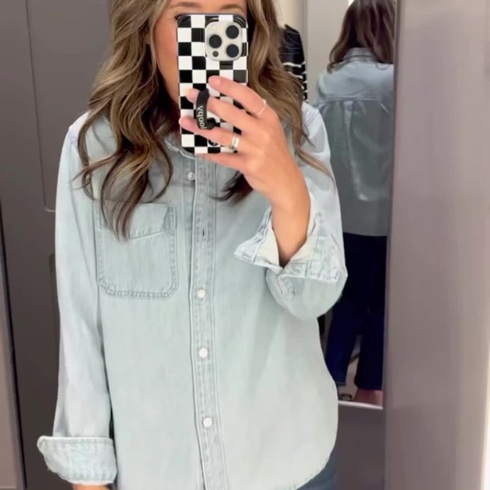user image by @stephlemayofficial, Women's Relaxed Fit Denim Button-Down Shirt - Universal Thread™