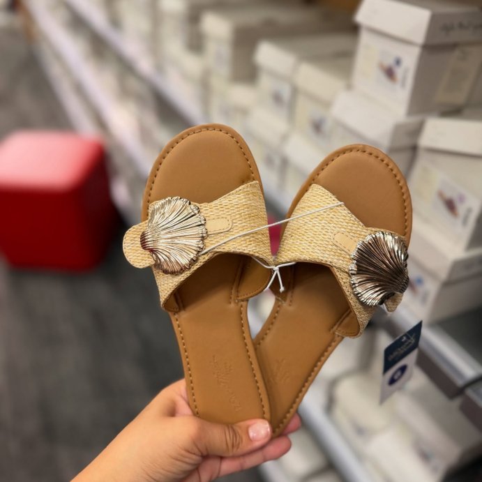 user image by @alleyezonfindz, Women&#39;s Nesryn Raffia Shell Ornament Slide Sandals - Universal Thread&#8482; Tan