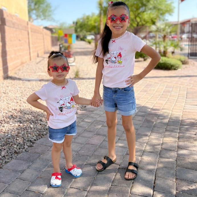 user image by @tootsie.jen, Girls' Hello Kitty Pointelle Americana Short Sleeve T-Shirt - Pink