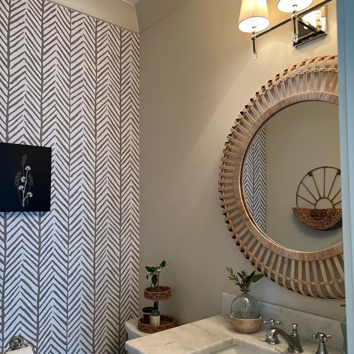 user image by @amatterofhome, Herringbone Stripe Peel &#38; Stick Wallpaper Tan - Threshold&#8482;: Removable, Self-Adhesive, Stain-Resistant, Washable