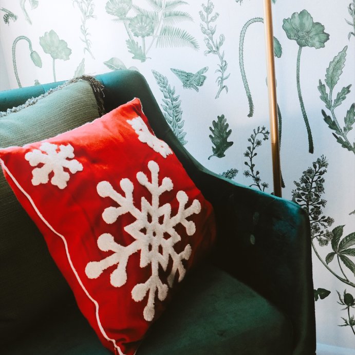 user image by @lynziliving, 16&#34;x16&#34; Snowflake Square Throw Pillow Red - Saro Lifestyle