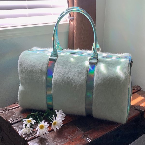 Sugar Thrillz Faux Fur And Holographic Weekender Bag Mint Green Dolls Kill