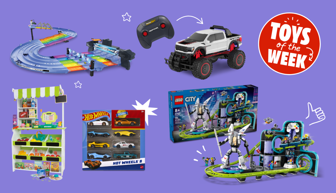 Shop Hot Wheels® Mario Kart Rainbow Track, Age 4+, MotorDayz RC Ford Raptor Truck - 1:10 Scale, Just My Style J'adore Grocery Mart, Hot Wheels Basic Car Pack, 8-pk, LEGO® City Robot World Roller-Coaster Park Building Set - 60421, 986-pcs, Ages 8+ and more