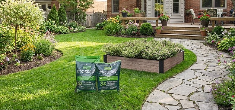 Shop Golfgreen Nitrogrow+ Premium Lawn Soil, 5X Thicker, 25-L, Golfgreen Nitrogrow+ Premium Nitrogen Enriched Sun and Shade Grass Seed with Fertilizer, 14-0-0, 1.2kg, EverBloom Essential Raised Garden Bed, Rectangular, Walnut Colour and more
