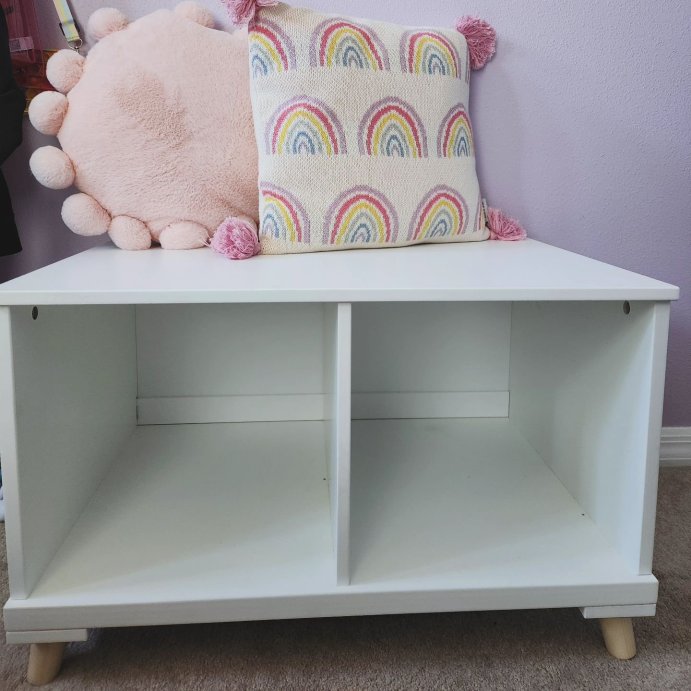 user image by @onamommyclock, Modern Kids&#39; Toy Storage Bench - Pillowfort&#8482;: White MDF Decorative Cabinet, Divided Storage, 28.86&#34; Width