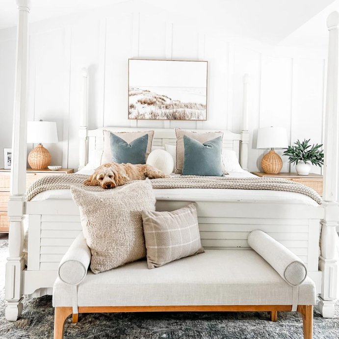 user image by @heather_krout, Randolph Bench with Bolster Pillows Linen - Threshold™ designed with Studio McGee
