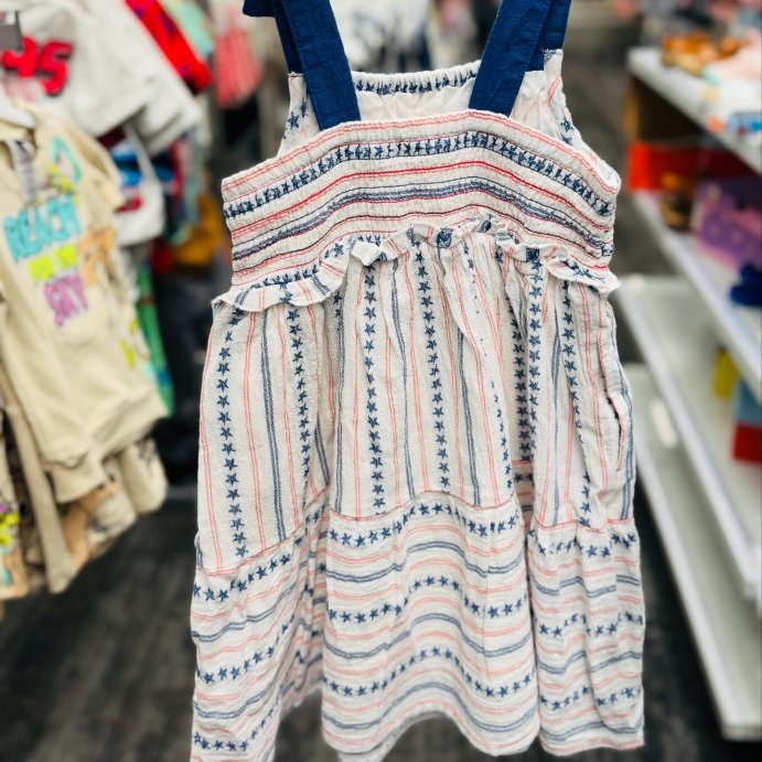 user image by @comeshoppingwm, Girls' Sleeveless '4th of July' Tiered Stars and Stripes Dress - Cat & Jack™ White/Red/Blue