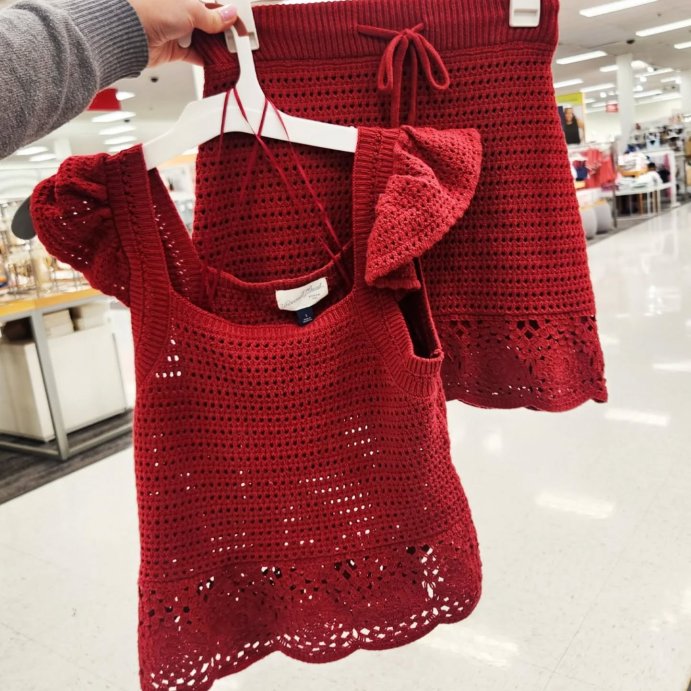 user image by @ohtarget, Women's Openwork Flutter Sleeve Sweater Tank - Universal Thread™ Red