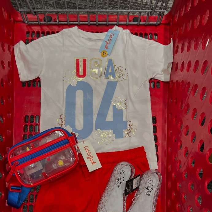 user image by @targetbayareafinds, Girls&#39; Short Sleeve Oversized &#39;USA&#39; 4th of July Graphic T-Shirt - Cat &#38; Jack&#8482; Cream