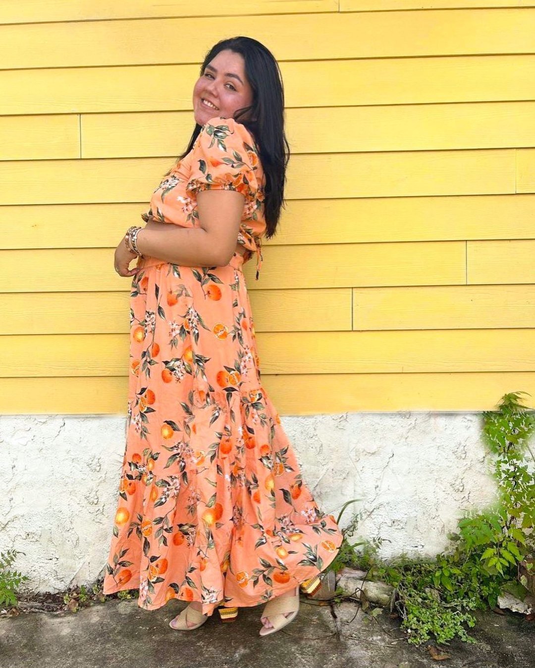 Orange Harvest Tiered Godet Maxi Skirt