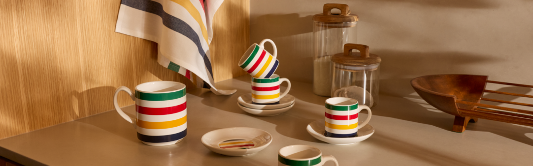 Shop Hudson’s Bay Stripes Classic Mug, White, Hudson’s Bay Stripes Espresso Mug Set with Saucers, 8-pc, Hudson’s Bay Stripes Tea Towel Set, 2-pk and more