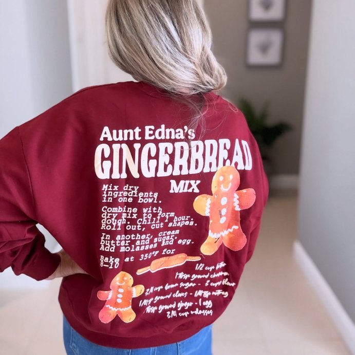 user image by @michmickstyle, Women's Gingerbread Fleece Graphic Sweatshirt - Burgundy