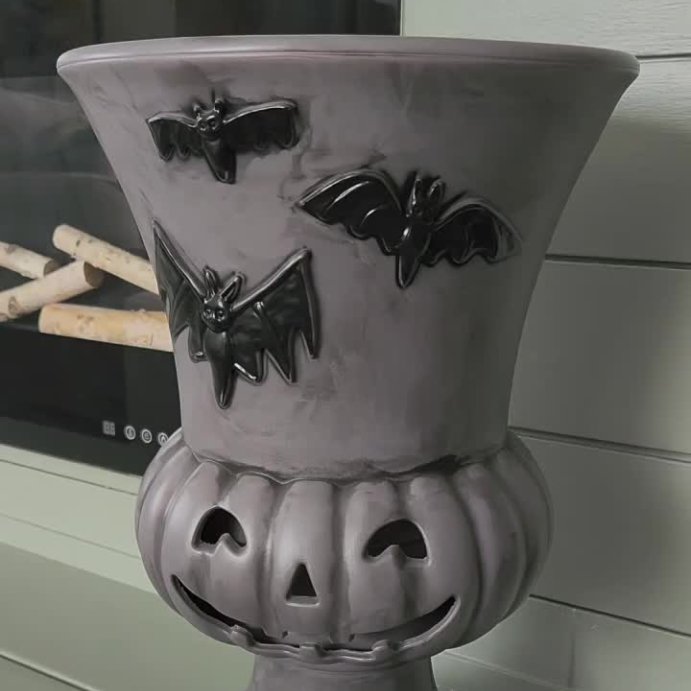 user image by @homewithamandaj, 17&#34; Textured Pumpkin Urn Bat Style Halloween Decorative Prop Gray - Hyde and EEK! Boutique&#8482;