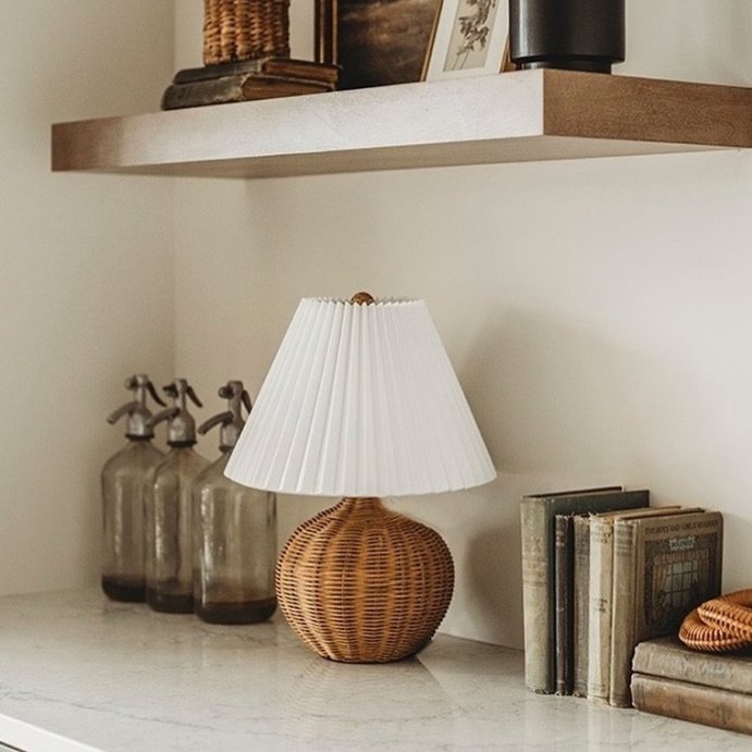user image by @life.from.lavender, Natural Wicker Table Lamp Brown - Threshold&#8482; designed with Studio McGee: Chic Pleated Drum Shade, ETL Listed
