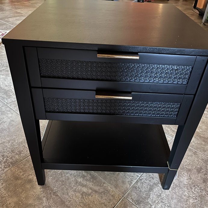 user image by @shortbaldinasian, East Bluff 2 drawers Woven Accent Table Black - Threshold™ designed with Studio McGee