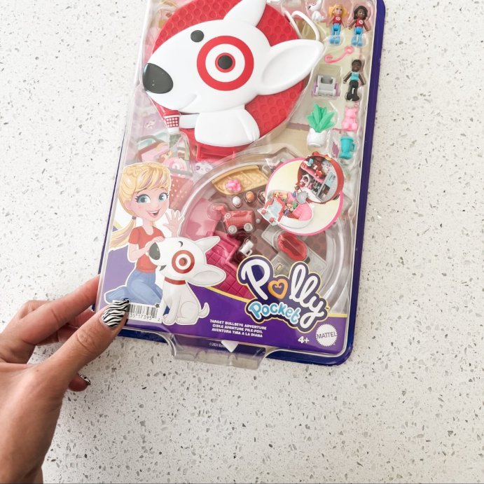 user image by @trendykidfits, Polly Pocket Target Bullseye Adventure: Doll Playset, 16 Pieces, Plastic, No Battery Required, Ages 4+
