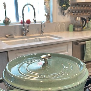 Staub 5.75 quart Turquoise Oval Dutch Oven with Rooster Knob - Whisk