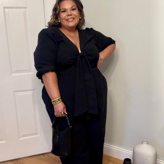 user image by @mstashilee, Women's Flutter Elbow Sleeve Tie-Front Jumpsuit - Ava & Viv™