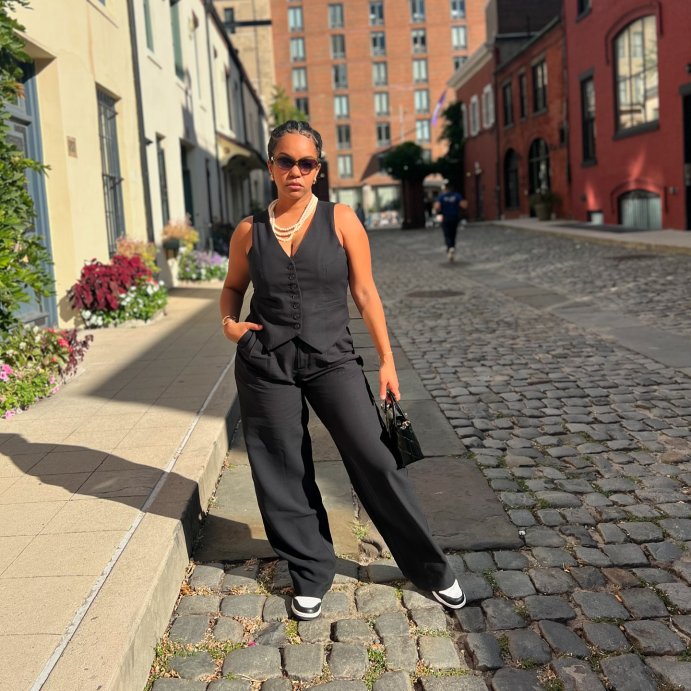 user image by @sheisjenycontreras, Women's High-Rise Tailored Trousers - A New Day™