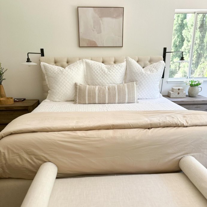 user image by @kaitlynhomestyle, Randolph Bench with Bolster Pillows Linen - Threshold™ designed with Studio McGee