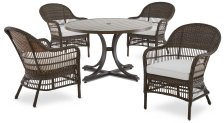 Shop CANVAS Lorette Outdoor Patio Round Dining Set with Wicker Chairs and Built-in Umbrella Pedestal, Brown, 5-pc and more