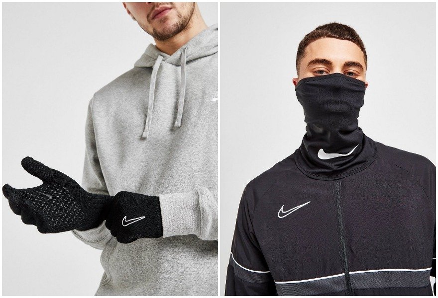 Asusteet ulkotreeniin, Niken mustat neulehanskat ja Niken musta tuubihuivi