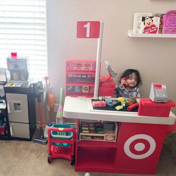 user image by @organized_chaos_co0rdinator, Target Toy Checklane: Pretend Shopping Accessories, Play Money, Toy Cash Register, Batteries Required, Ages 3+