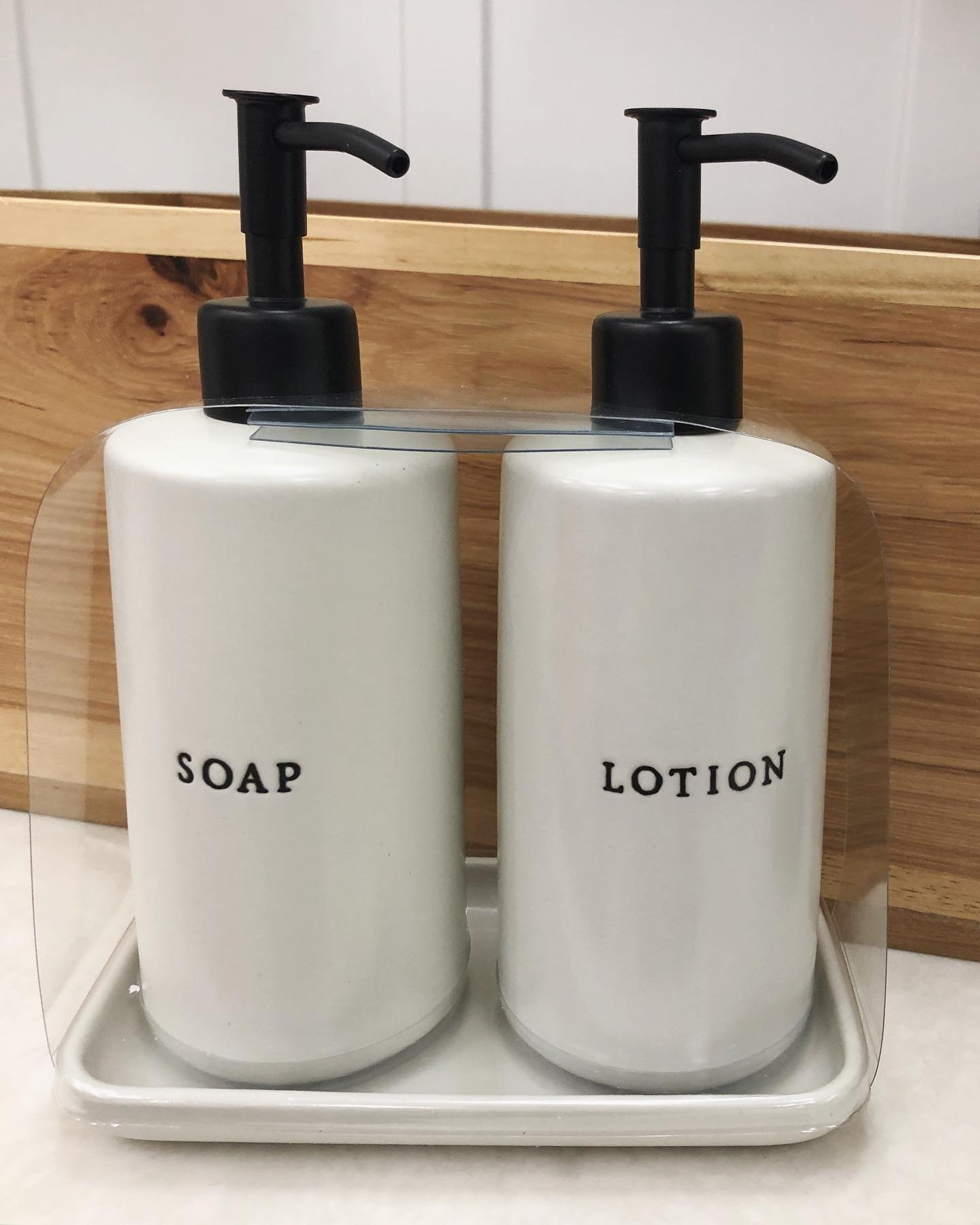 user image by @target.mom.life, 3pc Stoneware Soap &#38; Lotion Pump Set Matte Cream - Hearth &#38; Hand&#8482; with Magnolia: Bathroom Organizer Tray
